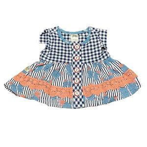 Wildflower Checkered and Striped Tunic Top or Dress Blue White Peach Sz 6 Months